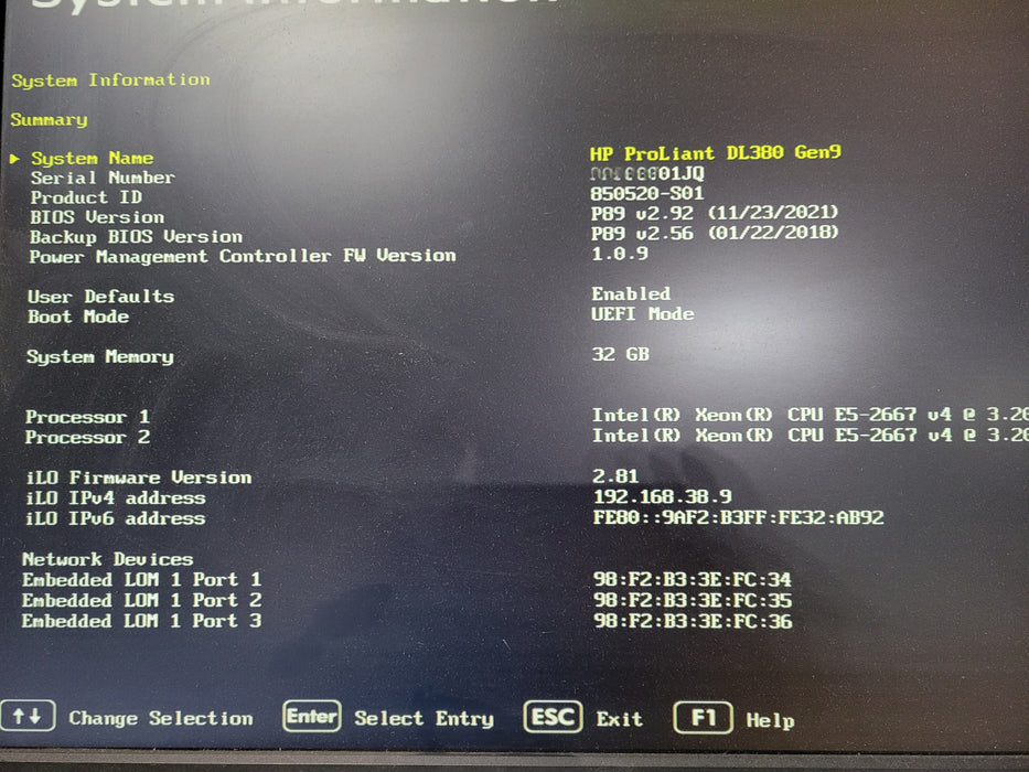 HP DL 380 Gen9 2U 2.5", 2x Xeon E5-2667v4, 32GB DDR4, P440ar