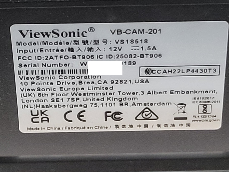 ViewSonic VB-CAM-201 VS18518 video conferencing camera, READ