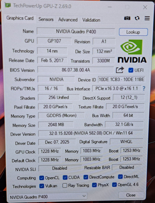 NVIDIA Quadro P400 2GB GDDR5 Full Height Graphics Card | 3x Mini DP