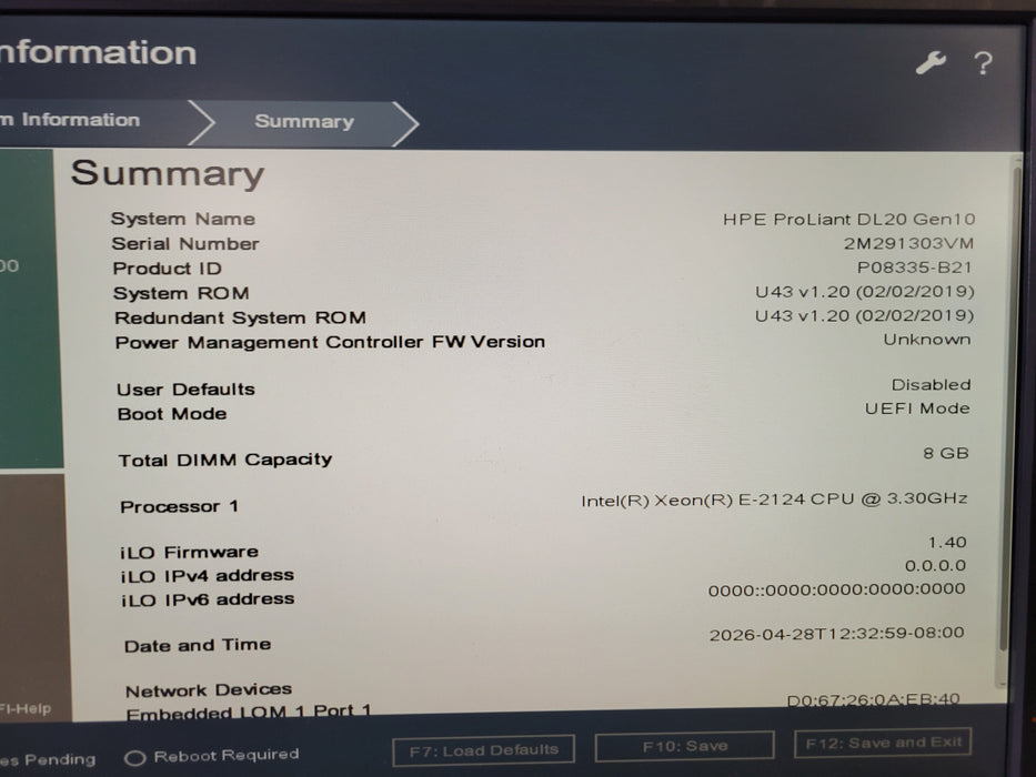 HPE ProLiant DL20 Gen10 - Xeon E-2124 8GB DDR4 S100i SR Gen10 290W PSU