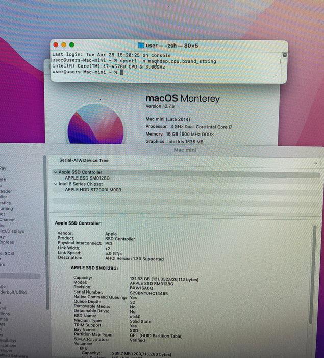 Apple Mac Mini Late 2014 Core i7-4579U 3.00GHz 16GB RAM 2.12GB Fusion Drive