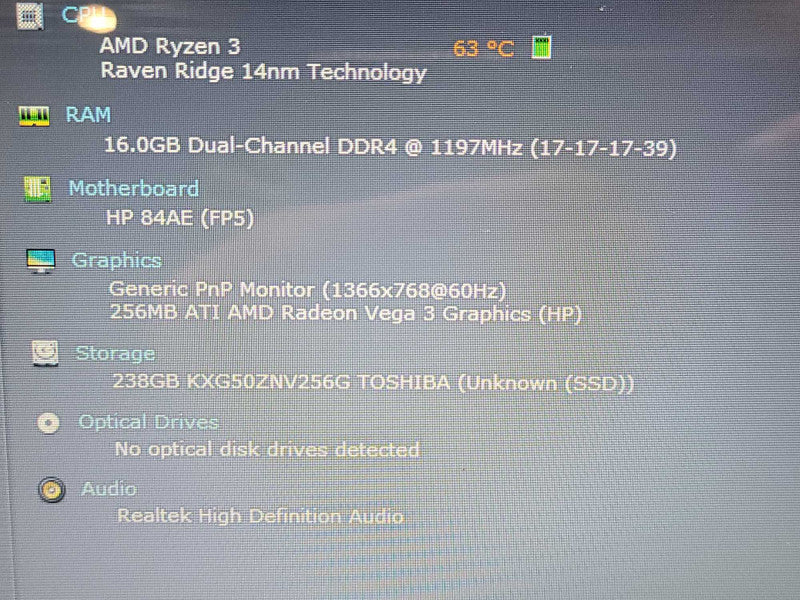 HP Laptop 15-db003ca |Ryzen 3| Radeon Vega 3| 256GB SSD | NO BAT, READ Î² BudLap