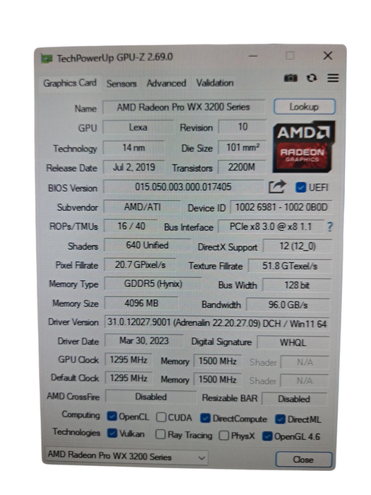 AMD Radeon Pro WX 3200 4GB GDDR5 Graphics Card 4x Mini DP