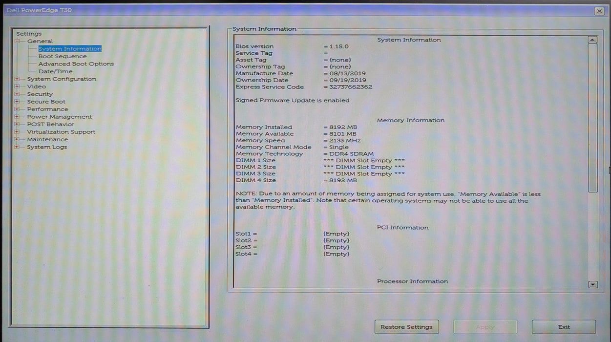 Dell PowerEdge T30 Server, Xeon E3-1225 v5  3.30GHz, 8GB DDR4, No HDD