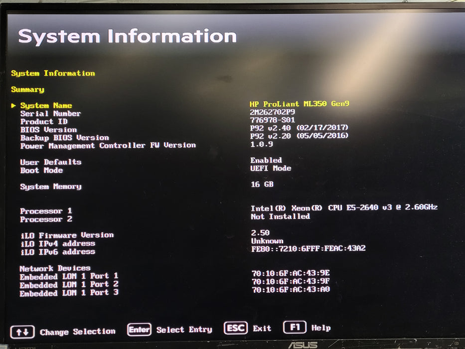 HP ProLiant ML350 Gen9 E5-2640 v3 @ 2.6GHz 16GB DDR4 P440ar 2x 800W PSU