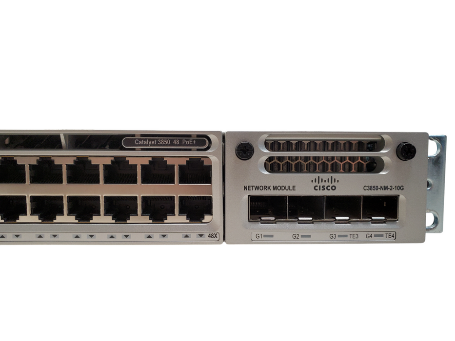 Cisco Catalyst 3850 48 PoE+ Switch WS-C3850-48P-L V07 w/ C3850-NM-2-10G, 1xPSU