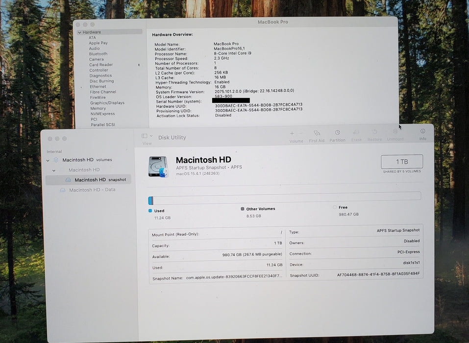 Apple MacBook Pro A2141 2019 16" i9-9880H 2.3GHz 16GB 1TB SSD RADEON 5500M READ