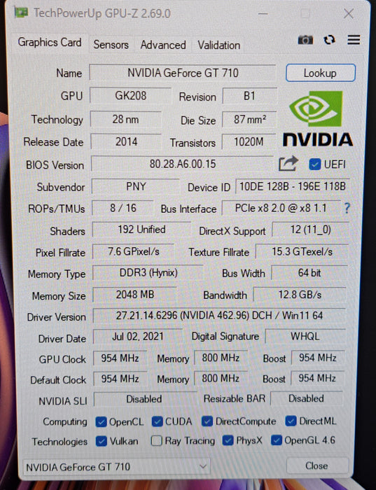 PNY NVIDIA GeForce GT 710 2GB DDR3 Graphics Card | Full Height