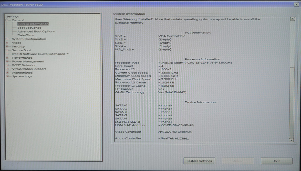 Dell Precision Tower 3620, Xeon E3-1245v5 3.50GHz, 32GB DDR4, P2000, No HDD