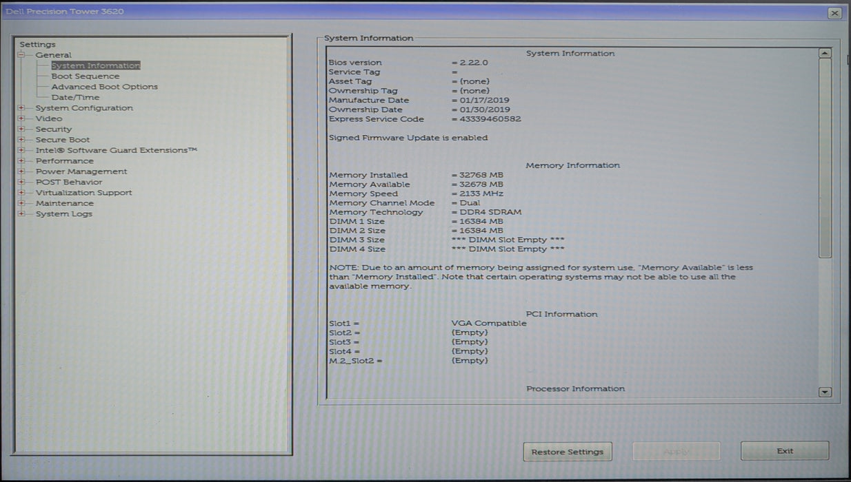 Dell Precision Tower 3620, Xeon E3-1245v6 3.70GHz, 32GB DDR4, P600, No HDD