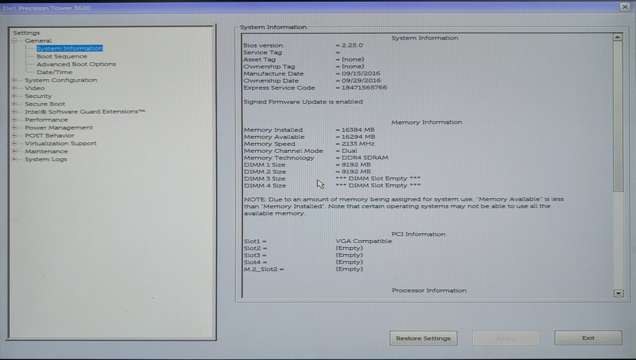 Dell Precision Tower 3620, Xeon E3-1245v5 3.50GHz, 16GB DDR4, K1200, No HDD