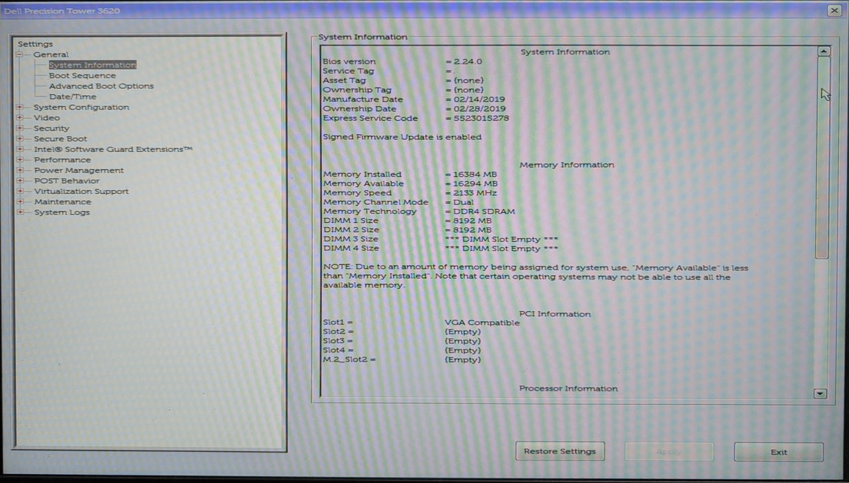 Dell Precision Tower 3620, Xeon E3-1245v6 3.70GHz, 16GB DDR4, P2000, No HDD