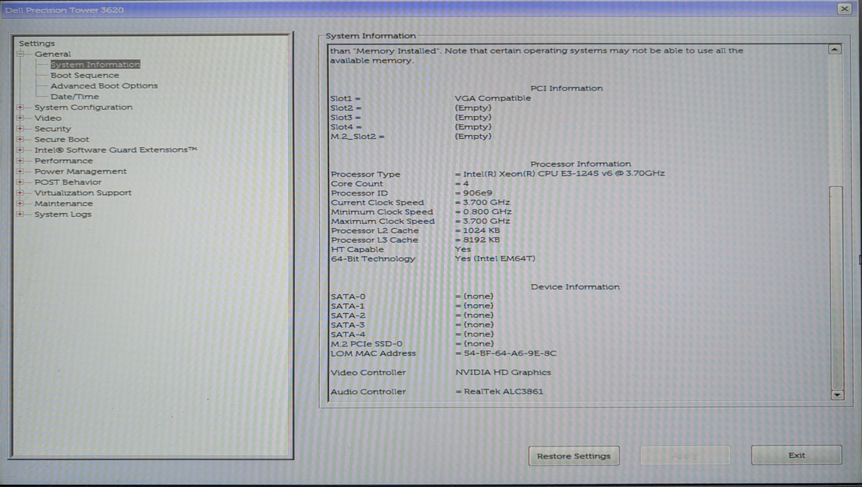 Dell Precision Tower 3620, Xeon E3-1245v6 3.70GHz, 16GB DDR4, P2000, No HDD