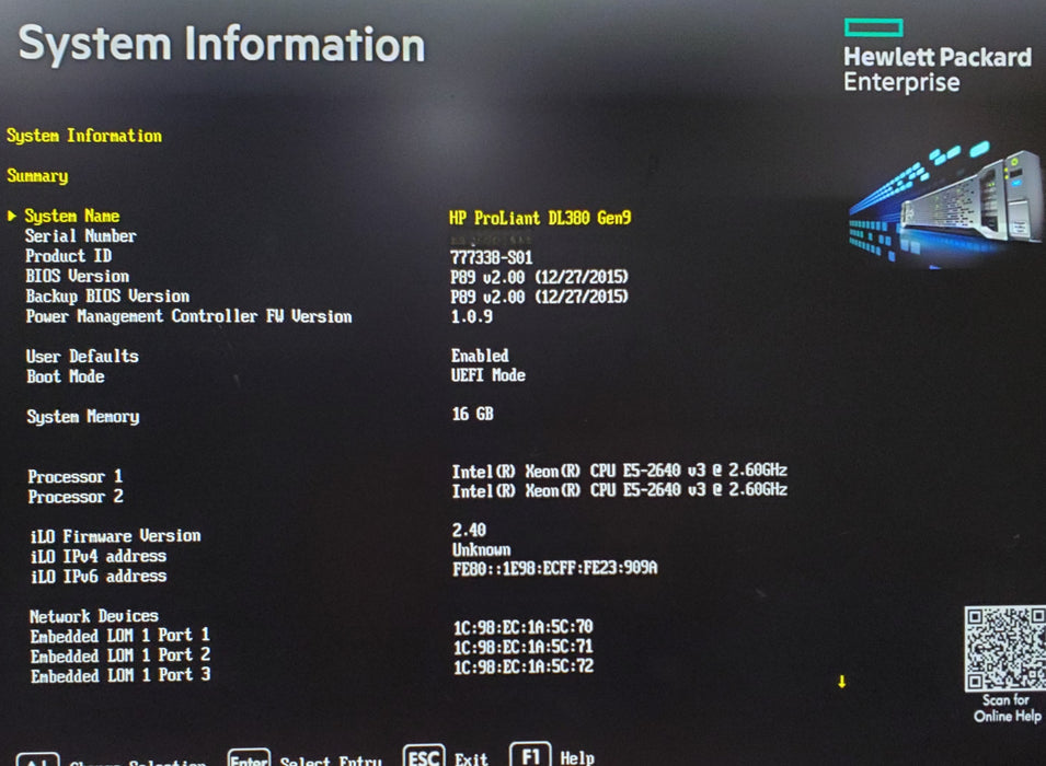 HP ProLiant DL380 - 2x Xeon E5-2640 v3, 16GB DDR4, P440ar - No HDD