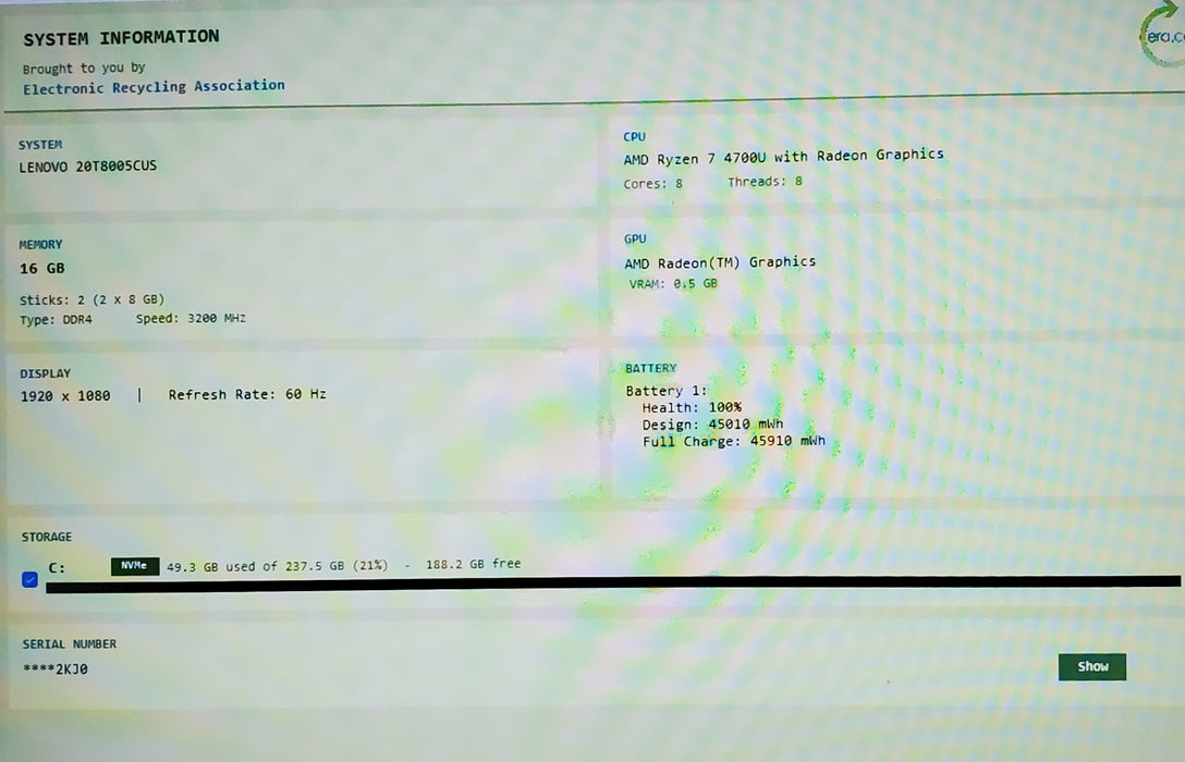 Lenovo ThinkPad E15 Gen 2 AMD RYZEN 4700U 16GB RAM 256GB SSD READ
