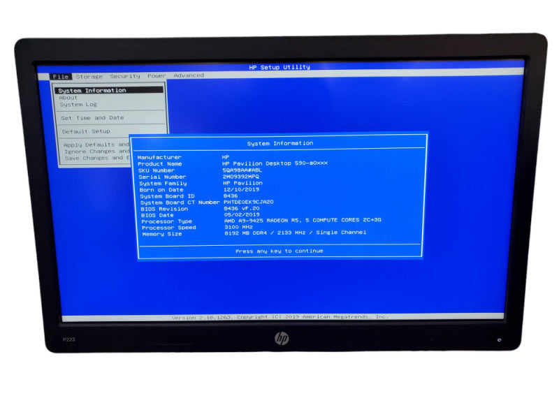 HP Pavilion 590 Tower Desktop AMD A9-9425 8GB RAM NO HDD @
