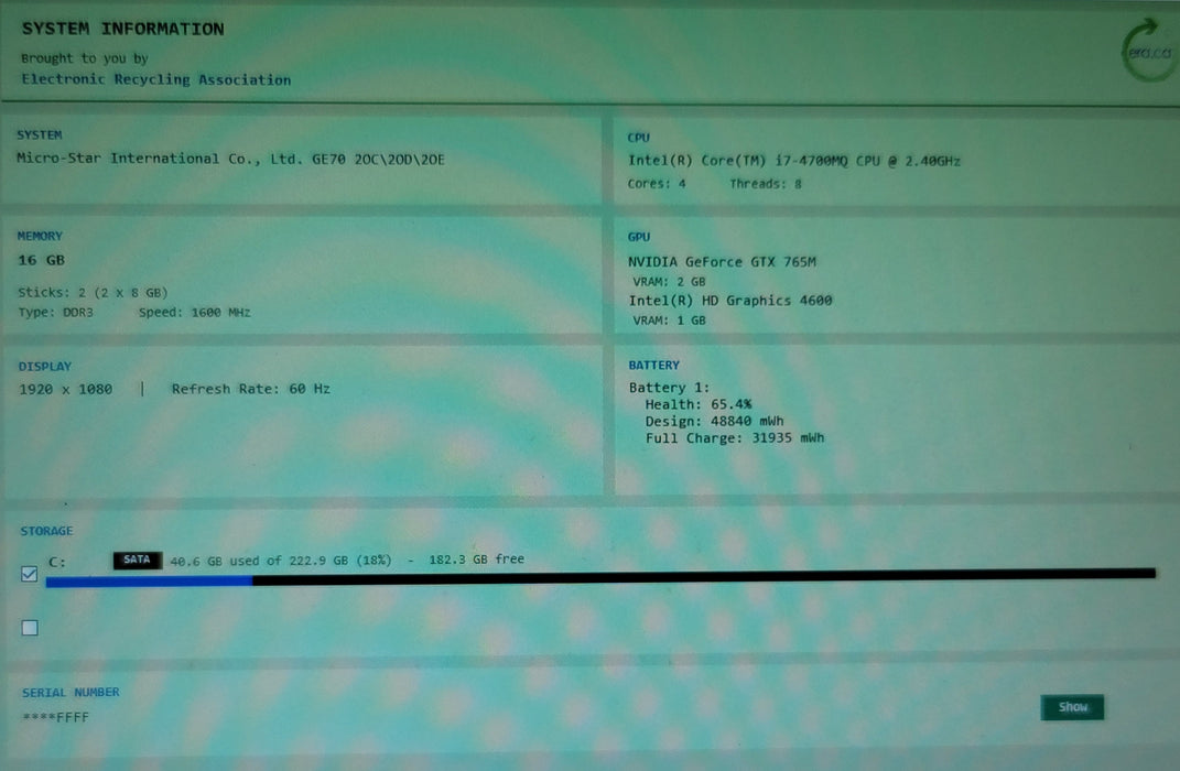 RETRO MSI 1757 GE70 17" i7-4700MQ 16GB DDR3 GTX 765M 256GB SSD READ