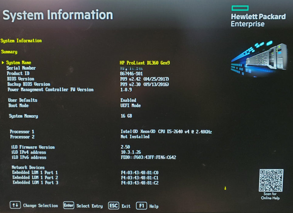 HP ProLiant DL360 Gen9  - 1x Xeon E5-2640 v4, 16GB DDR4, P440ar - No HDD