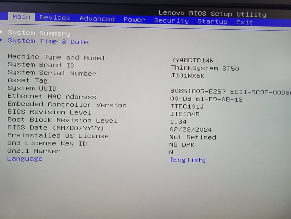 Lenovo ThinkSystem ST50 - Xeon E-2224G 12GB DDR4 NO HDD 250W PSU