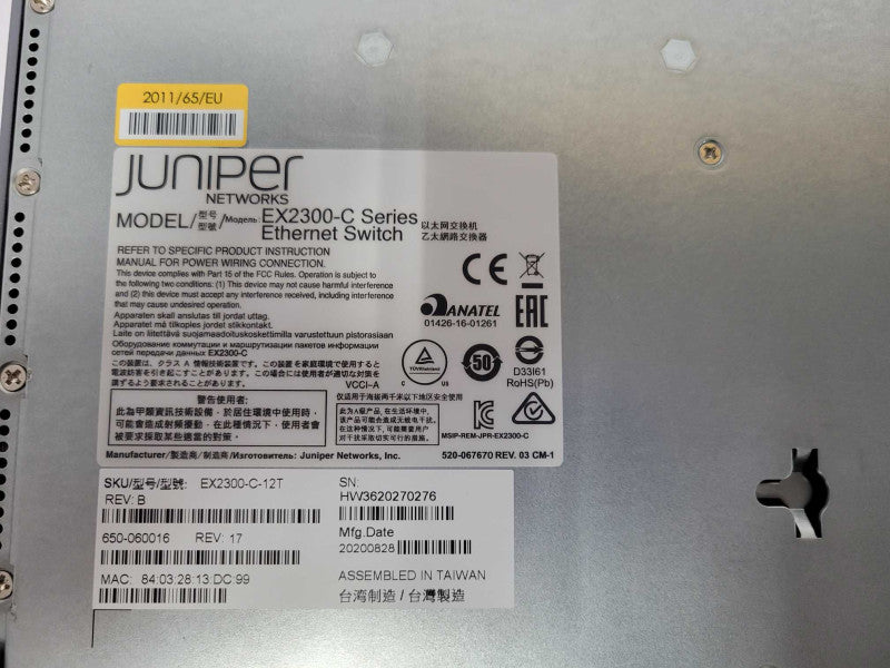 Juniper Networks EX2300-C-12T Compact 12-Port EX2300-C Series Switch READ _