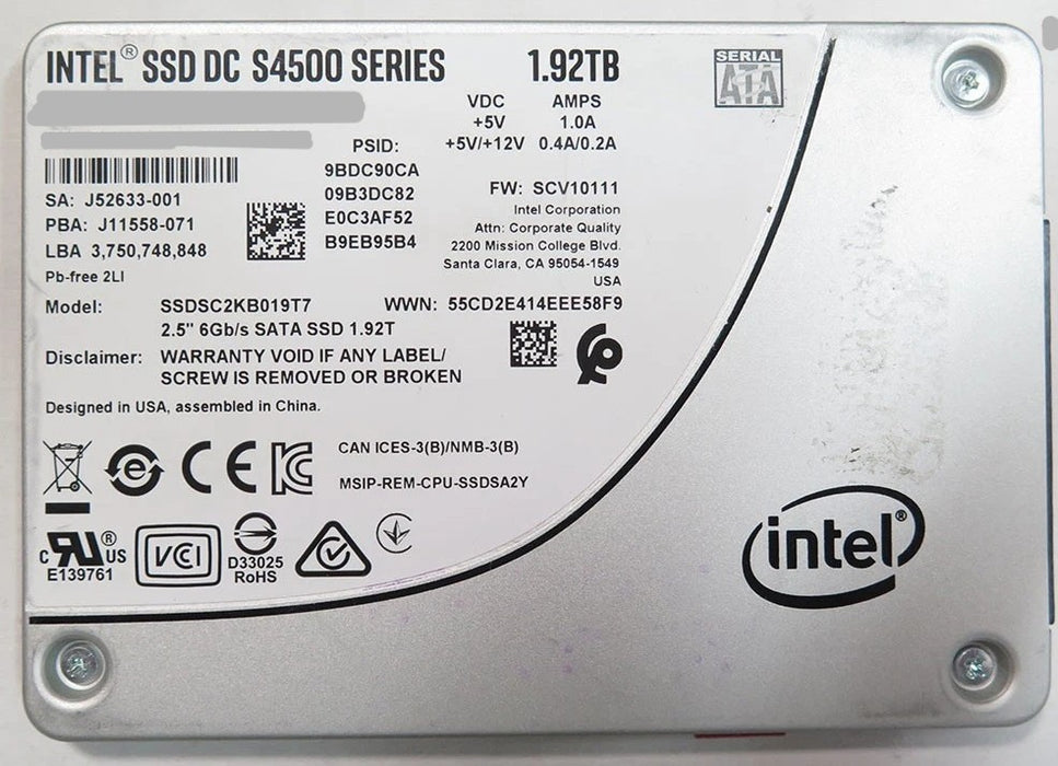 1.92TB SATA 2.5" 6GB/s INTEL DC S4500/20 SSD - SSDSC2KB019T7 /ZR