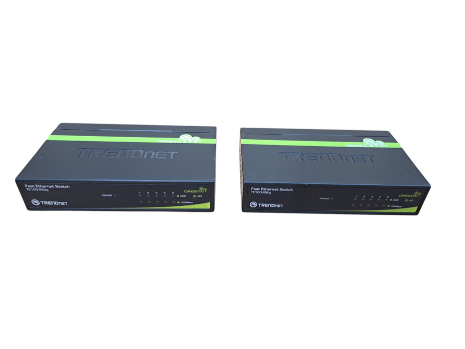 Lot of 2x TRENDnet TE100-S50g 5-Port 10/100Mpbs GREENnet Switch