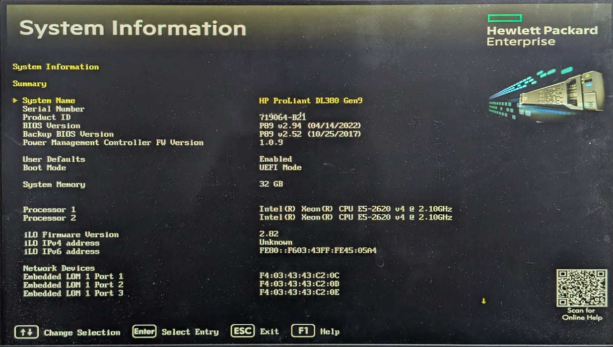 HP ProLiant DL380 Gen9 2U 8x2.5", 2x Xeon E5-2620v4, 32GB DDR4, P440ar, No HDD