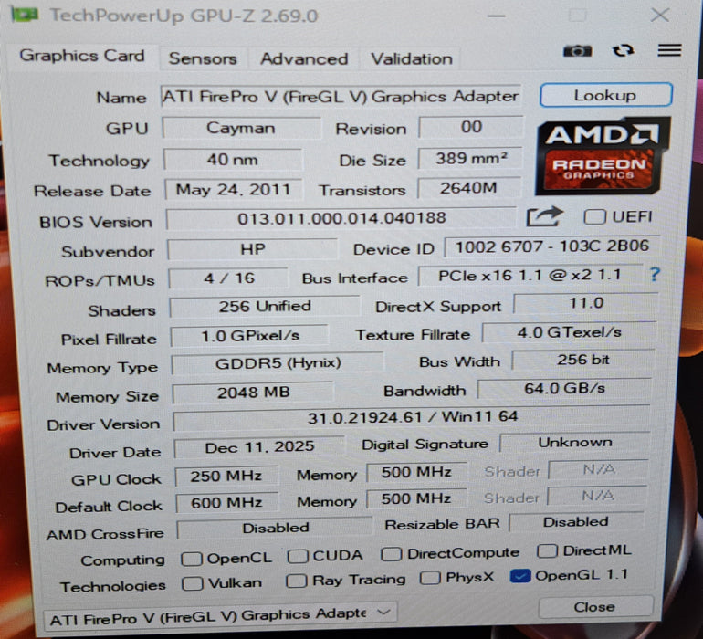 AMD FirePro V5900 2GB Dual DisplayPort PCIe Graphics Card