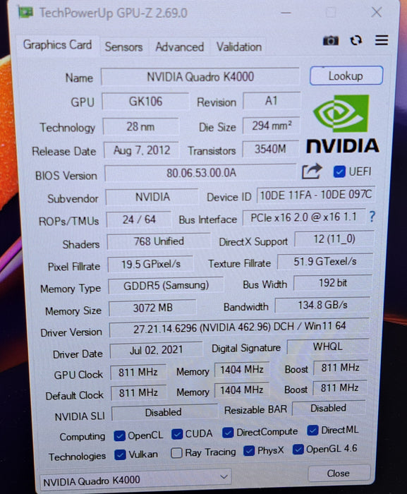 Dell Nvidia Quadro K4000 3GB GDDR5 Graphics Card D5R4G