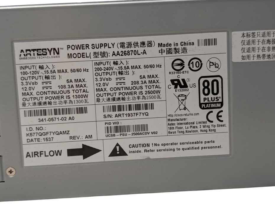 Artesyn 2500W Power Supply AA26870L-A