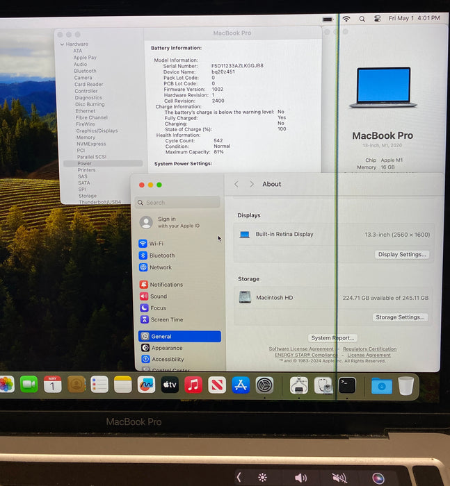 Apple MacBook Pro 13 2020 M1 16GB 256SSD Faulty LCD For Parts/Repair READ!