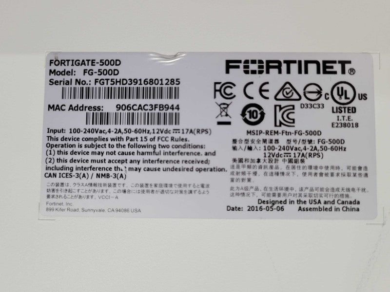 Fortinet Fortigate 500D FG-500D 8x 1GbE RJ45 + 8x 1GbE SFP Firewall Appliance _