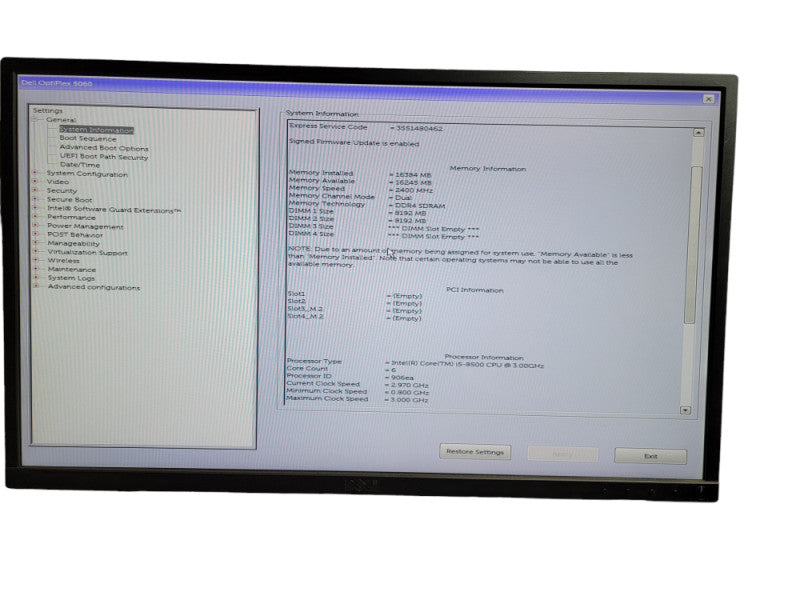 Dell OptiPlex 5060 SFF Intel i5 - 8500 CPU @ 3.00GHz 16GB DDR4 Ram  QÎ¸