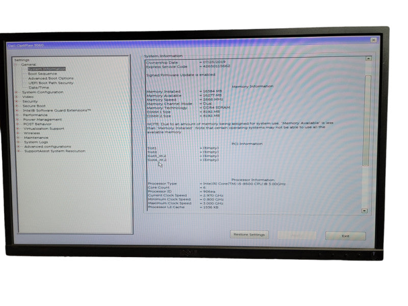 Dell OptiPlex 3060 SFF Intel i5 - 8500 CPU @ 3.00GHz 16GB DDR4 Ram Î¸