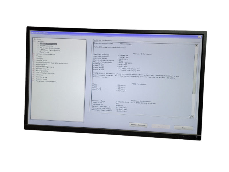 Dell Optiplex 7060 SFF i7 - 8700 CPU @ 3.20GHz 16GB DDR4 Ram  Î¸