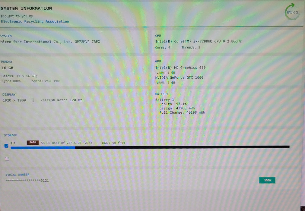 MSI GP72 Leopard 17" i7-7700HQ 16GB DDR4 GTX 1060 256GB SSD No Adapter