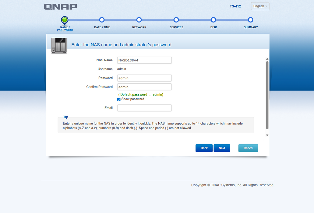 QNAP TS-412 4Bays NAS w/ 2x 2TB HDDs, No AC Adapter