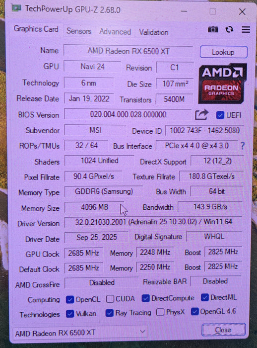 MSI Radeon RX 6500 XT MECH 2X OC 4GB GDDR6 Graphics Card