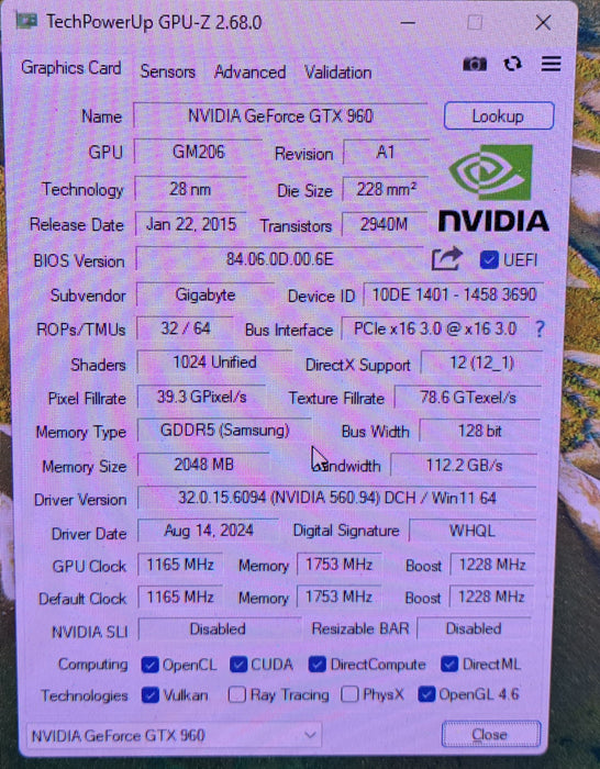 Gigabyte NVIDIA GeForce GTX 960 2GB GDDR5 Graphics Card