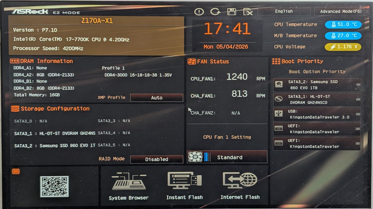 Custom PC, ASRock Z170A-X1, i7-7700K 4.20GHz, 16GB DDR4, 1TB SSD, GTX1060