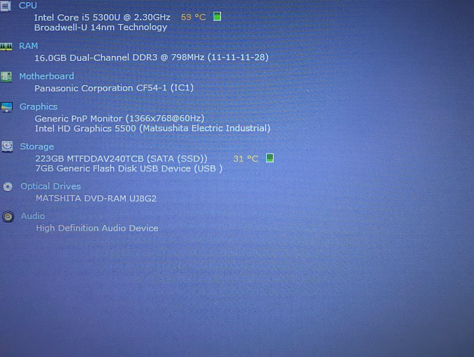 Panasonic ThoughBook CF-54 i5-5300U 16GB RAM 240GB SSD 15060Hrs. READ