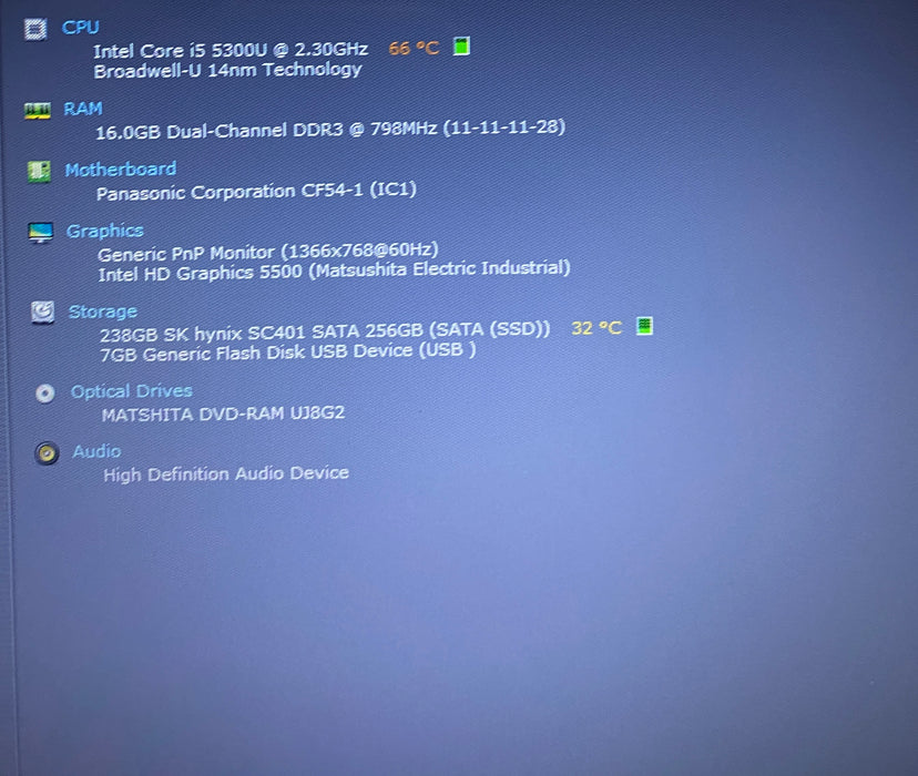 Panasonic ThoughBook CF-54 i5-5300U 16GB RAM 256GB SSD 9800Hrs. READ