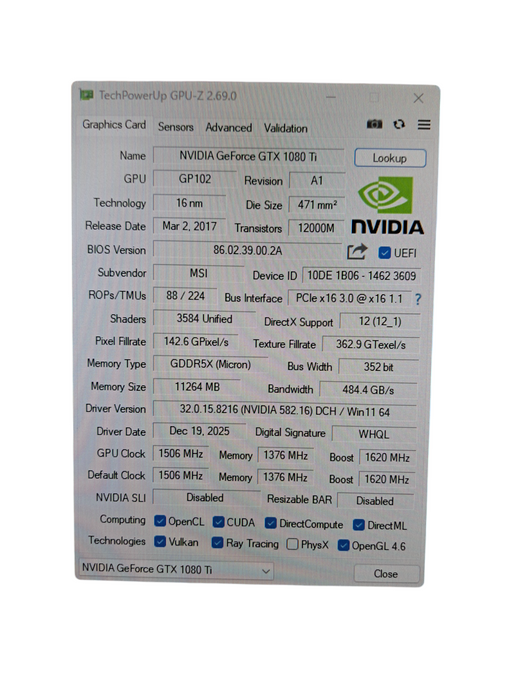 MSI Aero NVIDIA GeForce GTX 1080 Ti 11GB GDDR5X Graphics Card