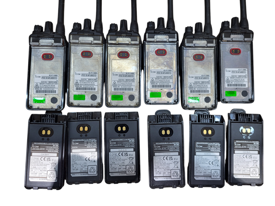 Lot of 6x Icom F1100D IDAS Digital Two Way Radio w/ AC, Charge cradle