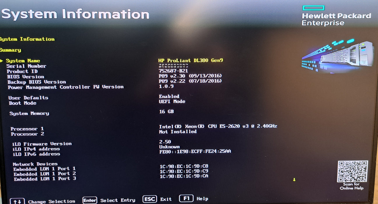 HP ProLiant DL380 Gen9 8x 2.5" | 1x Xeon E5-2620 v3 CPU, 16GB DDR4, P440ar, SFP+