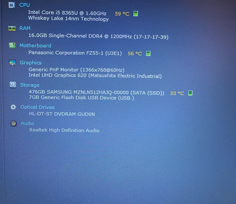 Panasonic ToughBook FZ-55 i5-8365U 1.60GB 16GB RAM 512GB SSD 19120Hrs.