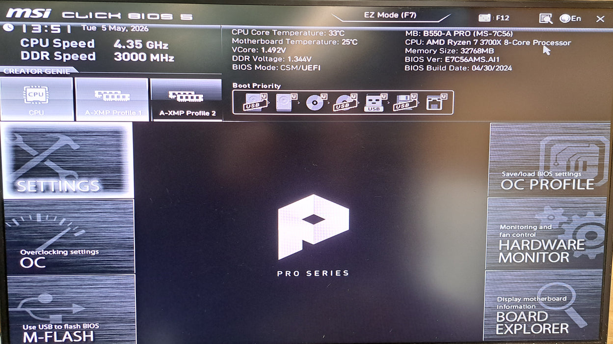 MSI B550-A PRO Motherboard w/ AMD Ryzen 7 3700X, Corsair Dominator 32GB DDR4