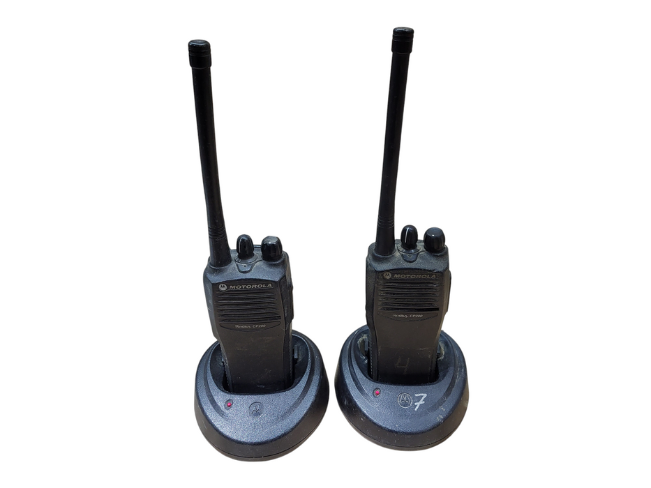 Lot of 2x Motorola CP200 4 Channel UHF Radios 438-470 MHz L2 w/ AC, cradle