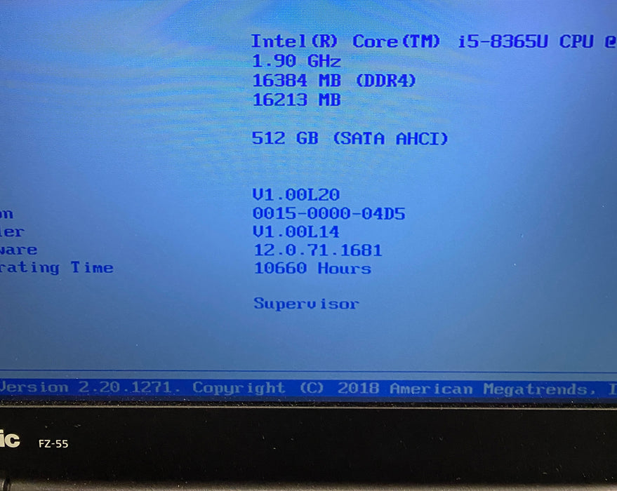 Panasonic ToughBook FZ-55 i5-8365U 1.60GB 16GB RAM 512GB SSD 10660Hrs.