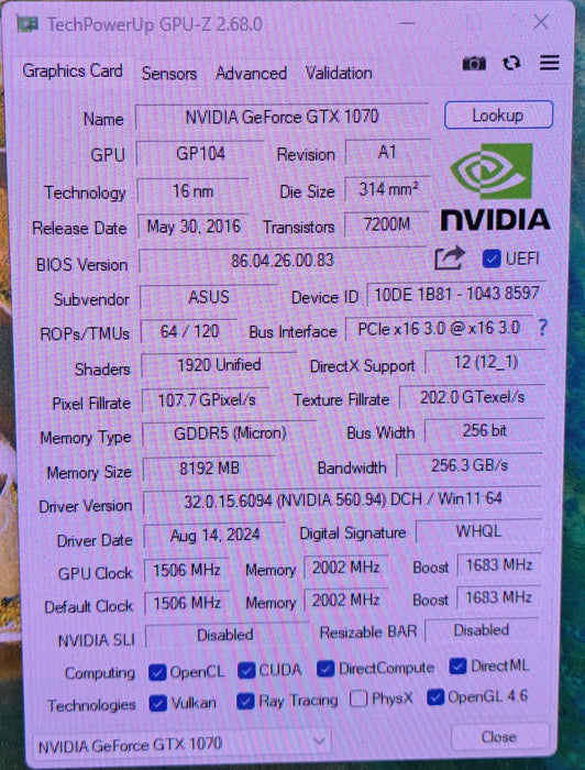 ASUS Turbo GeForce GTX 1070 8GB GDDR5 Graphics Card (TURBO-GTX1070-8G)